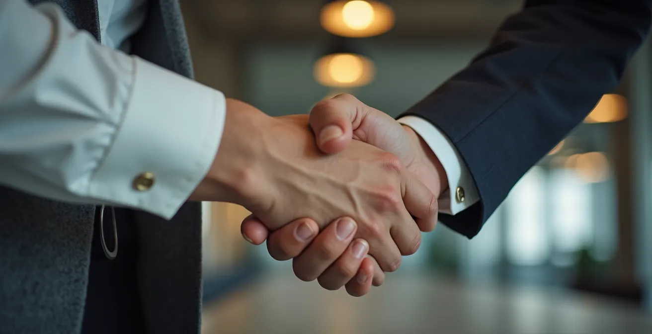 Illustration photo-réaliste axe humain montrant une interaction entre collaborateurs dans un bureau moderne