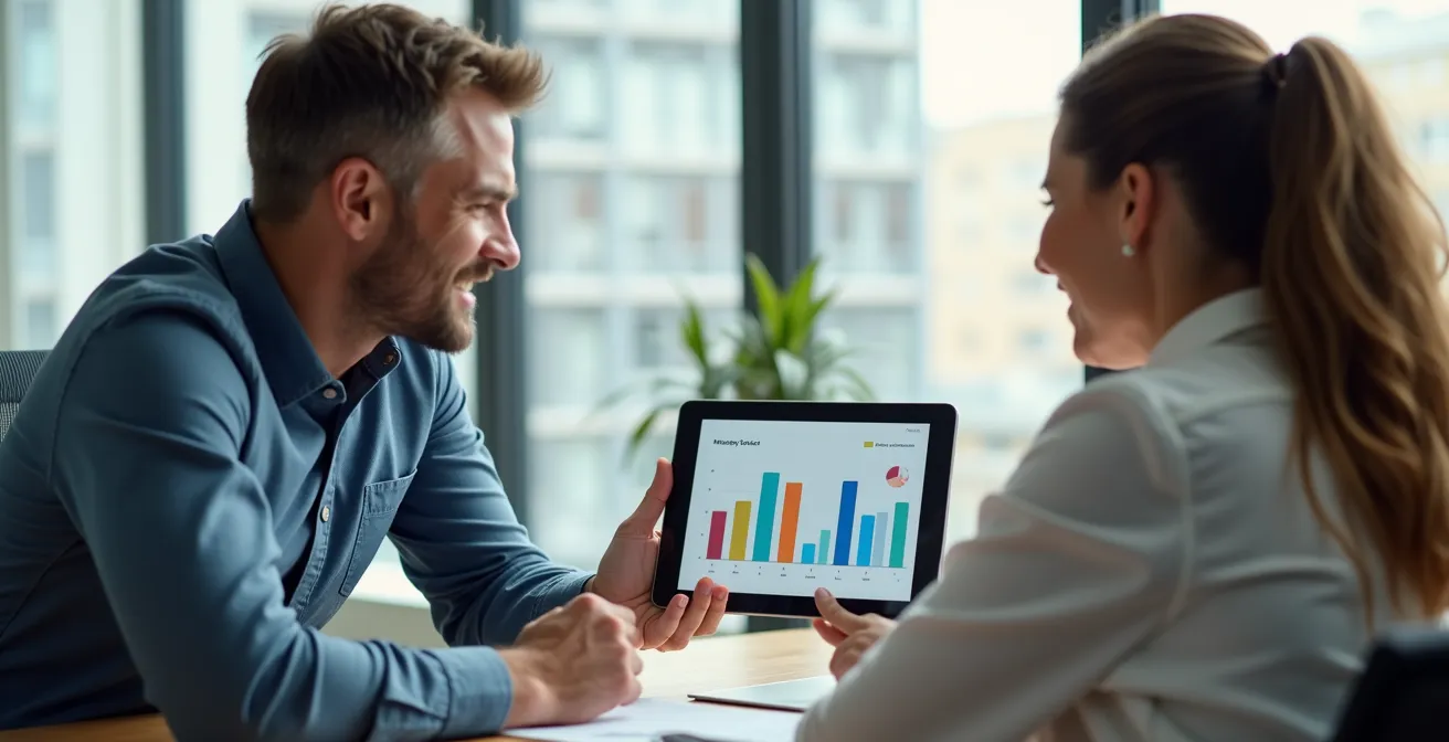 Manager et employé en discussion constructive dans un bureau